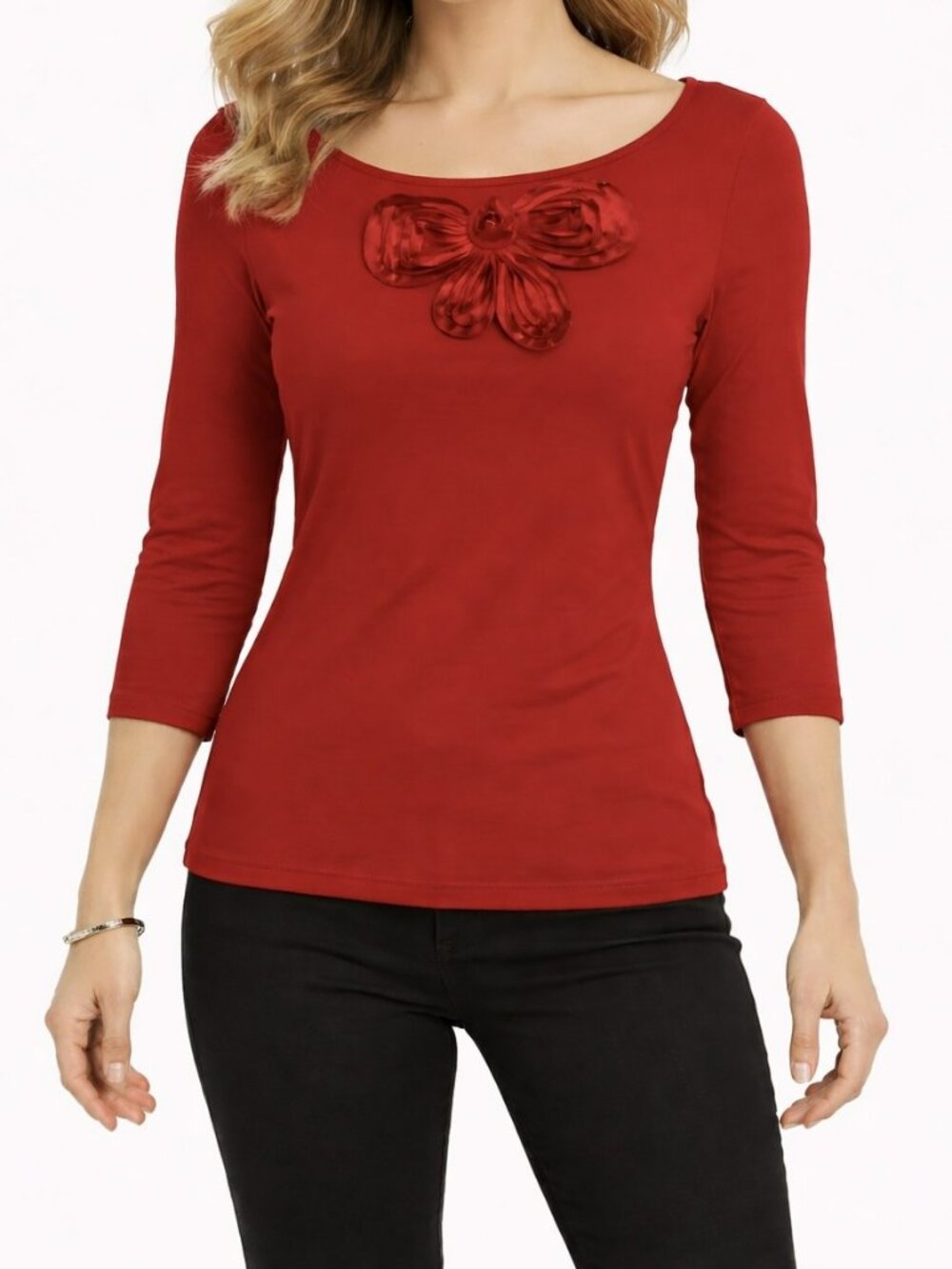 Ann Taylor LOFT red top with flower applique size small women